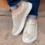 Valentina With Zip Leather Sneaker - Gold Shimmer - 8