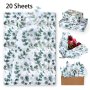 20 Sheets Large Eucalyptus Tissue Wrapping Paper 50.8CM X 71.12CM - Perfect For Party Decor Birthday & Wedding Gifts Flower Bouquets - Light Green With Butterfly Theme