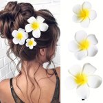 3PCS Plumeria Hairpin Hawaiian Simulation Flower Hair Clips Sweet Side Hair Clips Braids Clips Cute Hair Accessories For Women F