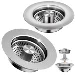 3-IN-1 Kitchen Sink Drain Strainer & Sink Stopper 2 Pack - 304 Stainless Steel Sink Drain Strainer Pop-up Anti-clog Design Fits