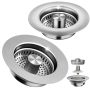 3-IN-1 Kitchen Sink Drain Strainer & Sink Stopper 2 Pack - 304 Stainless Steel Sink Drain Strainer Pop-up Anti-clog Design Fits Standard 3-1/2'' Sin