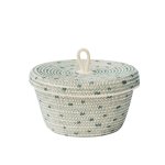 Lidded Bowl Basket - Stitched Polka Dot - Standard Green