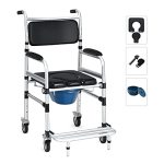 Goplus 4 In 1 Shower Commode Wheelchair 330LBS Bedside Commode Chair For Toilet With Arms Portable Rolling Shower Chair With Whe