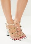 Admired Square Toe Studded Block Heel - White