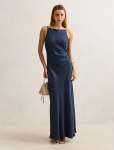 Josie Satin Tie Back Maxi Dress - 16 Navy
