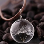 Dandelion Seed Pendant Necklace Simple Style Round Glass Wish Necklace With Braided Leather Cord Transparent Flower Jewelry Eleg