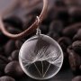 Dandelion Seed Pendant Necklace Simple Style Round Glass Wish Necklace With Braided Leather Cord Transparent Flower Jewelry Elegant Gift For Women