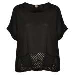 Crochet Border Linen Mix Top - Black L xl