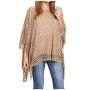 Women's Fringed Pattern Knit Poncho Sweater Khaki