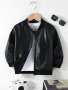 Boys Trendy Pu Leather Biker Jacket Zip Up Bomber Jacket Kids Clothes For Autumn And Winter