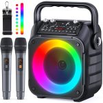 Karaoke Machine Portable Bluetooth Speaker With 2 Wireless Microphones For Adults & Kids With Lights Karaoke Microphone With Pa