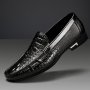 Men's Leather Crocodile Embossed Formal Shoes Pointed Toe Durable Slip On Dress Shoes For Wedding Business