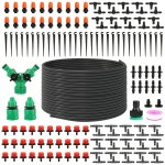 148PCS Drip Irrigation Kit With 50FT 1/4" Pe Tubing Garden Lawn Pot Flower Bed Greenhouse Watering System 20PCS Mist Nozzles 30P