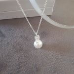 Tyler 925 Sterling Silver Cz Synthetic Pearl Necklace 7X11MM On 45CM Chain