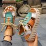 Women's Cutout Design Platform Sandals Casual Lace Up Summer Sandals Comfortable Beach Shoes