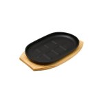 Regent Cast Iron Steak Plate On Wooden Board 300X180X35MM