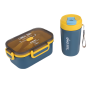 Yellow Portable Rectangular Divided Storage Lunch Box With Spoon & Flask Cup