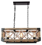 Scatola Metal And Wood Bead Rectangular Pendant