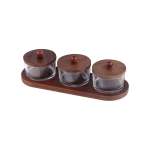 3 Piece Chip & Dip Serving Set With Acacia Tray Clear