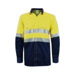 Pioneer Navy yellow Hi-vis Shirt 100% Cotton Long Sleeve