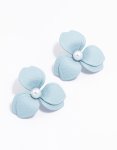 Blue Coated Metal Petal Stud Earrings