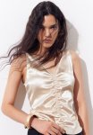 Ruched Satin Top - Beige