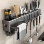 1PC Kitchen Utensil Rack Kitchen Knife Storage Rack No-drill Cutlery Storage Shelf Multi-functional Metal And Plastic Wall-mount