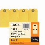JD5 Buff-manilla Tags - NO.5 121 X 60MM Box Of 1000