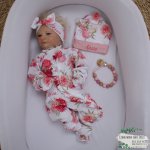 Baby Grow With Beanie And Bow Pink Rose And Leaf