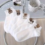 5 Pairs Cute 3D Cartoon Bear Socks Comfy & Breathable Short Socks Women's Stockings & Hosiery