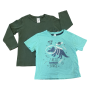 1-2Y 2PC Green & Aqua Space Dino T-shirts - H & M / Real Kids