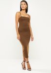 Missguided Petite Ribbed Strappy Midi Dress - Brown
