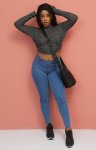 Ladies' Open Back Crop Top - Charcoal - Charcoal / S
