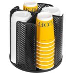Beaboo 4-COMPARTMENT Rotating Paper Cup Holder & Coffee Cup Lid Storage Dispenser Plastic Cup Dispenser Removable Space-saving C