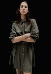 Linen-blend Shirt Dress - Dark Khaki Green