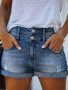 Rolled Hem Ripped Denim Shorts Slash Pockets Mid-stretch Short Denim Pants Women's Denim Jeans & Clothing