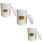 3-PIECE Ribbed Matte White Tea Coffee & Sugar Kitchen Canister Set