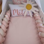 Cot Bumper Braided 3 Strand Dusty Pink Beige And Daisy Print