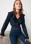 Collar Ruffle Blouse - Indigo
