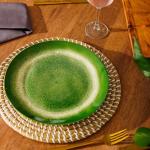 Printed Glazed Dinner Plate Green Mist