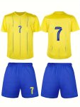 2PCS Boys 7 Football Jersey Set Casual Quick-drying Breathable Soccer Jersey Outfit Short Sleeve T-Shirt & Shorts Boys Clothing