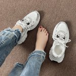Women's Colorblock Mesh Sneakers Lace Up Platform Soft Sole Casual Walking Shoes Breathable Low-top Shoes