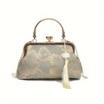 Floral Pattern Evening Clutch Bag With Buckle Closure - Fabric Women's Shoulder Chain Purse For Special Occasions Polyester Line