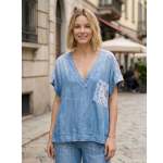 LaCie Lace Detail Tencel Top - Light Blue L xl