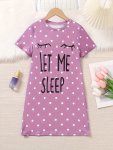 Girls' Adorable Polka Dot & Letter Print Round Neck Short Sleeve - Soft Comfortable Breathable For Princess Style Lovers