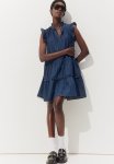 Frill-trimmed Dress - Dark Denim Blue