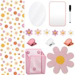 Harloon 15 Pcs Locker Decoration And Organizer Kit Locker Wallpaper Magnetic Pen Holder And Mirror Whiteboard Marker Cork Board