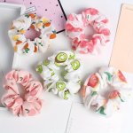 5PCS SET Fabric Cartoon Fruit Printed Hair Loops Large Intestine Hair Ties Elastic Ponytail Holders