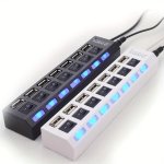 7 Ports 4 Ports LED USB 2.0 Adapter Hub Power On Off Switch For PC Laptop Computer