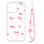 Pink Bow Cherry Clear Case With Charm Compatible With Apple Iphone